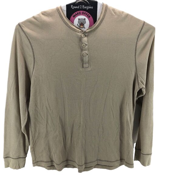 Old Navy Henley Shirt Men’s XXL Tan Thermal Waffle Knit Stretch - Picture 1 of 7